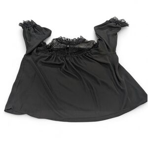 Black Whimsy Goth Women's XL Blouse With Lace Neckline And Lace Cuffs